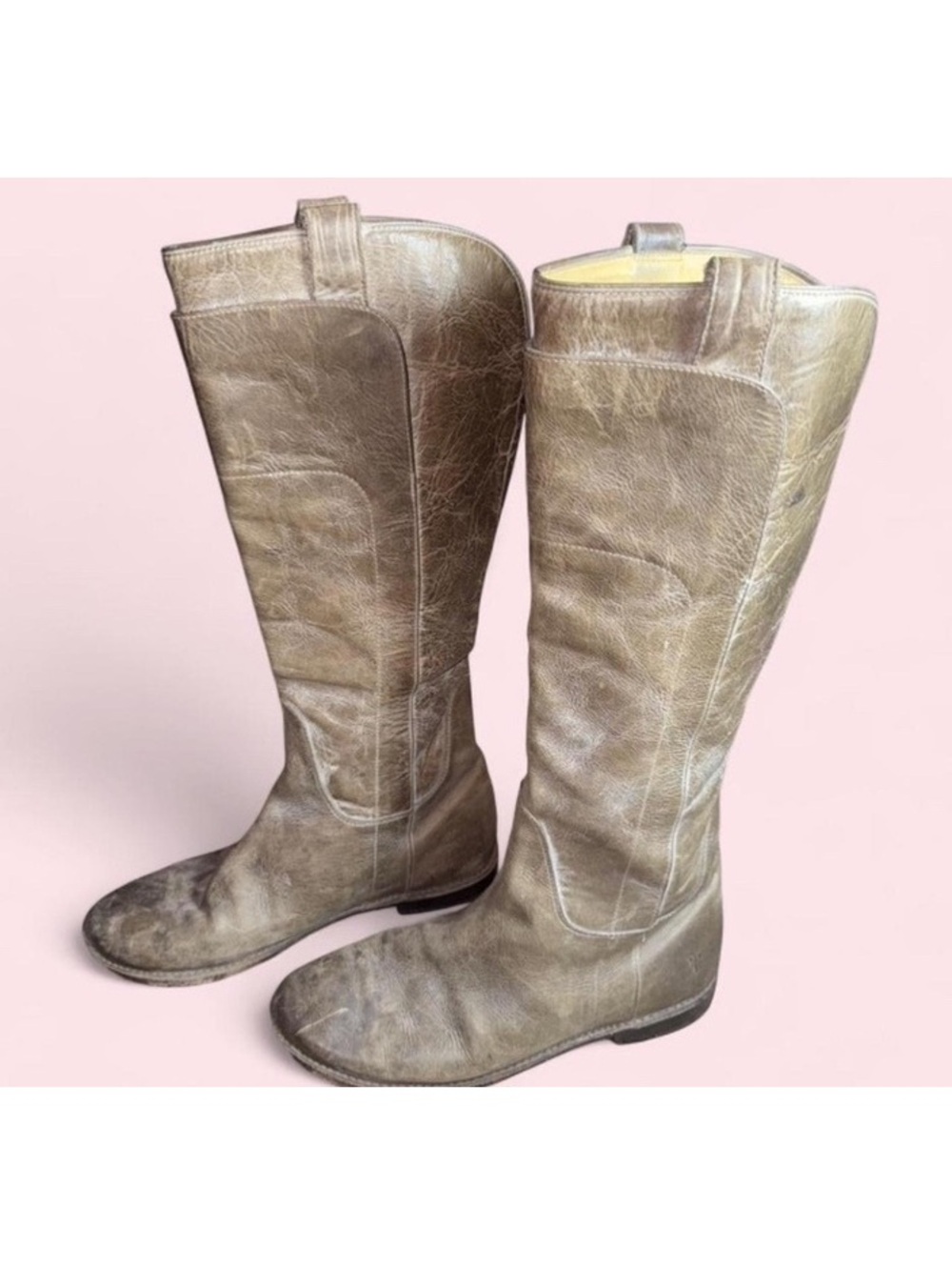 Frye Women's Tall Leather Boots Size 8 Taupe Western Style